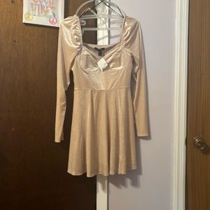 Velvet cream color, long sleeve dress